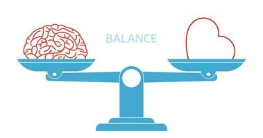 gestileerde vector hart versus hersenen schubben. balans van geest en gevoel. horizontaal samenstelling.