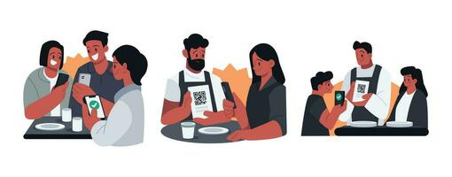 restaurant betaling met smartphone vector illustraties reeks