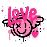 90s verstuiven verf Valentijnsdag dat groet kaart. hand- getrokken graffiti structuur stijl grappig Cupido emoji vorm geven aan, hart en woord liefde. ontwerp voor afdrukken, sticker. modieus 90s wijnoogst vector illustratie