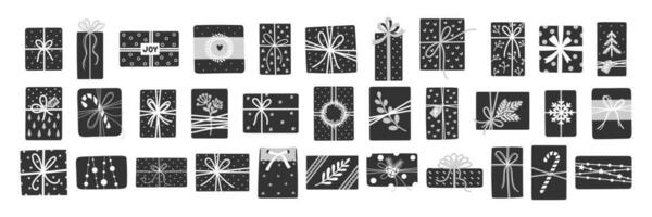 Kerstmis schattig geschenk doos illustraties reeks in monochroom. vector