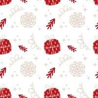 naadloos Kerstmis patroon met geschenk doos, sneeuwvlok, Kerstmis boom en boog. winter vakantie vector patroon Aan wit achtergrond. perfect voor omhulsel papier en textiel