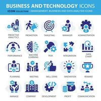 bedrijf, gegevens analyse, organisatie beheer en technologie icoon set. teamwerk, strategie, planning, marketing, wolk technologie, gegevens analyse, werknemer icoon set. pictogrammen vector verzameling