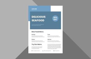 zeevruchten restaurant eten menu folder sjabloon. zeevruchten promotie poster folderontwerp. a4 sjabloon, brochureontwerp, omslag, flyer, poster, drukklaar vector