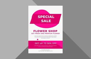 bloemenwinkel flyer ontwerpen. lentebloem verkoop poster folder ontwerp. a4 sjabloon, brochureontwerp, omslag, flyer, poster, drukklaar vector