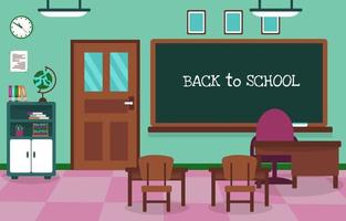 terug naar school klas klaslokaal schoolbord tafel stoel onderwijs illustratie vector