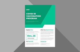 covid-19 vaccinatieprogramma flyer ontwerpsjabloon. coronavirus vaccinatie poster folder ontwerp. a4 sjabloon, brochureontwerp, omslag, flyer, poster, drukklaar vector