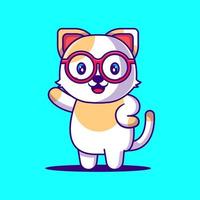 schattige kat zeg hallo cartoon afbeelding. dier platte cartoon stijl concept vector