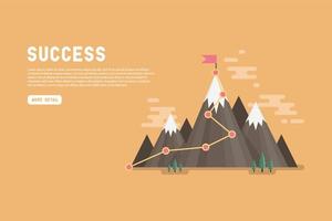 zakelijke doel succes concept infographic. vlag op de top van de berg. vector