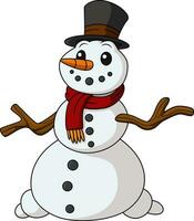 schattig sneeuwman tekenfilm vervelend een hoed en sjaal vector