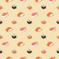 verscheidenheid van vlak Japans sushi naadloos patroon. vector