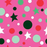 helder feestelijk naadloos patroon voor verpakking, omslag, met sterren en ballen Aan een roze achtergrond. patroon Aan de swatch paneel. vector