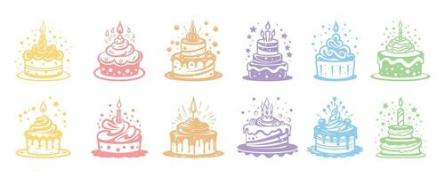 verjaardag taart partij element reeks vector ontwerp. 2d verjaardag taart verzameling met kleurrijk en lekker smaak. vector illustratie concept