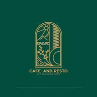 meetkundig voor cafe en restaurant logo ontwerp, schets voedsel en dranken vector illustratie, prima dining logo sjabloon