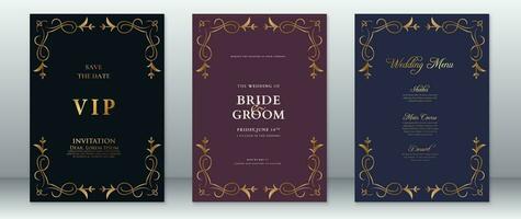 luxe bruiloft uitnodiging kaart sjabloon wijnoogst ontwerp vector