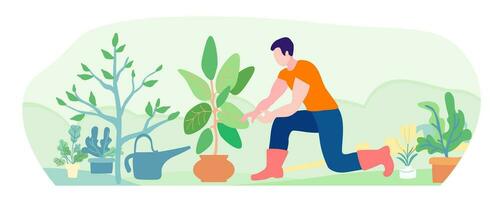 de tuinman planten een spruit. hand- getrokken, schattig vector