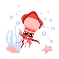 rood inktvis onderwater. vector illustratie van zee leven karakter