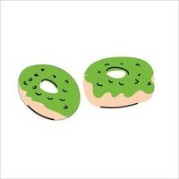 groen thee matcha donuts met topping. vector illustratie geïsoleerd. kan gebruikt voor zoet icoon, stichters, menu achtergrond, kaarten, prijs etiketten, afdrukken.