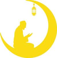 Mens bidden binnen maan met lantaarn silhouet illustratie vector