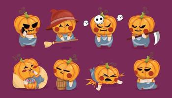 set van jack o'lantern-personage in verschillende activiteiten vector