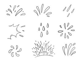 druppels, water laten vallen icoon. hand- getrokken spatten vloeistof in tekening stijl vector