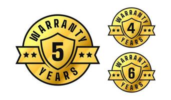 4,5,6 jaren garantie. schild, sterren, lint cirkel goud label. voor icoon, logo, zegel, label, teken, symbool, insigne, stempel, sticker, enz. vector