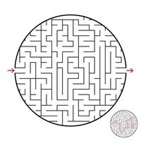 een rond labyrint met een ingang en een uitgang. eenvoudige platte vectorillustratie geïsoleerd op een witte achtergrond. met het antwoord. vector