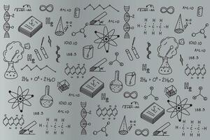 abstract van wetenschap en laboratorium concept met lijn pictogrammen van wetenschapper Aan grijs helling achtergrond vector