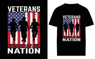vector retro wijnoogst Amerikaans vlag en veteraan t-shirt ontwerp