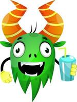 groen monster met Frisdrank vector