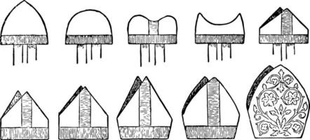 mijter evolutie wijnoogst gravure. vector