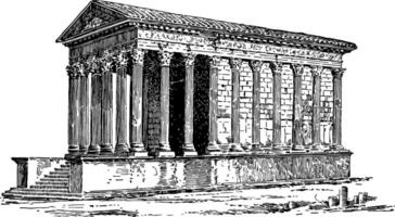 een Romeins tempel gelegen Bij nimes in zuidelijk Frankrijk wijnoogst gravure. vector