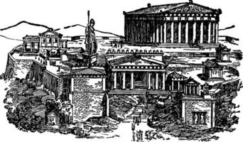 oude Athene dat is genoteerd van de oraties wijnoogst gravure. vector