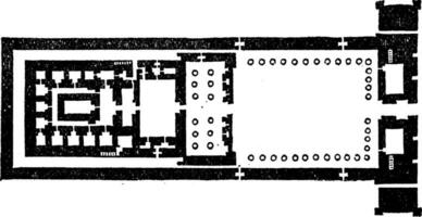 tempel van edfu groep plan is een grond plan, wijnoogst gravure. vector