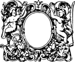 drukkersmerk typografisch kader was ontworpen gedurende de Italiaans Renaissance, wijnoogst gravure. vector