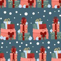 Kerstmis naadloos patroon van geschenk dozen en sneeuw vector