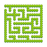 abstract vierkant labyrint - groene tuin, struiken. spel voor kinderen. puzzel voor kinderen. één ingang, één uitgang. labyrint raadsel. vectorillustratie. vector