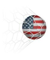 Verenigde Staten van Amerika voetbal bal in vlag, Verenigde Staten van Amerika vlag Amerikaans voetbal, Verenigde Staten van Amerika voetbal bal in netto vector illustratie, voetbal netto, Amerikaans voetbal netto
