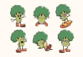 reeks van traditioneel brocolli tekenfilm illustratie met gevarieerd poses en uitdrukkingen vector