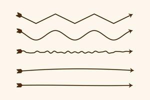 hand getekend nieuw pijlen lijn reeks vector ontwerp met golvend en golvend Aan een wit achtergrond.