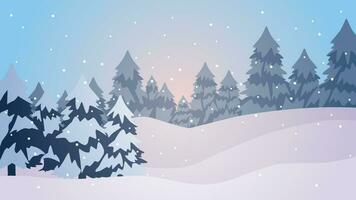 winter pijnboom Woud landschap vector illustratie. landschap van sneeuw gedekt naald- in verkoudheid seizoen. besneeuwd pijnboom Woud landschap voor achtergrond, behang of illustratie