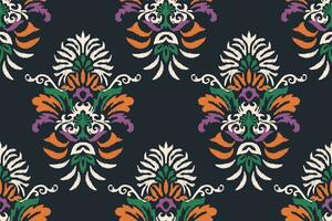 ikat bloemen paisley borduurwerk Aan zwart achtergrond.ikat etnisch oosters naadloos patroon traditioneel.azteken stijl abstract vector illustratie.ontwerp voor textuur, stof, kleding, verpakking, decoratie.