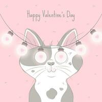 st. Valentijn illustratie van de kat met lichten slinger Aan roze achtergrond vector