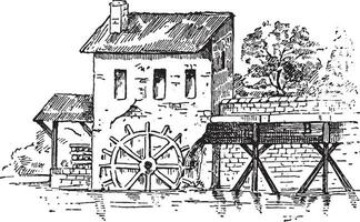 molen ras, wijnoogst gravure. vector