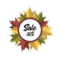 herfst verkoop cirkel label met kleurrijke bladeren geïsoleerd op een witte achtergrond. vector illustratie