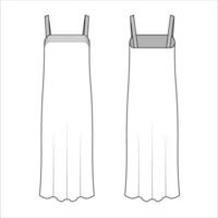 maxi jurk, een lijn jurk voorkant en terug vector sjabloon