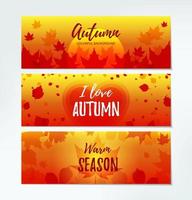 set herfst horizontale banners met kleurrijke esdoorn bladeren. plaats voor tekst. vector illustratie