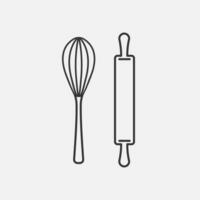 vliegenmepper en rollend pin keuken gereedschap lijn icoon. vector