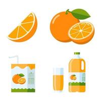 verse sinaasappel fruit en sap set vector