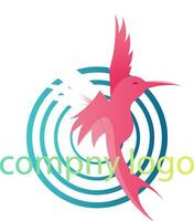 roze vogel met vier blauw cirkels en blanco tekst vector logo ontwerp Aan wit achtergrond