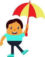 Mens met paraplu, illustratie, vector Aan wit achtergrond.